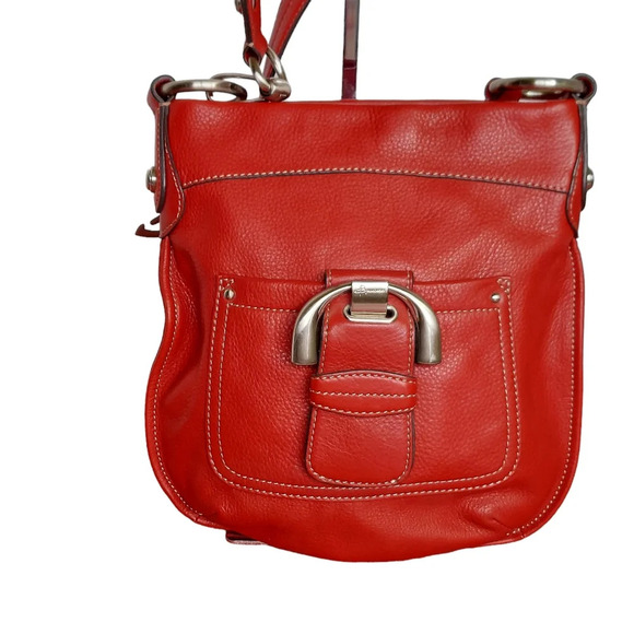 B Makowsy Red Pebbled Leather Crossbody Bag with Heavy Silver Charm - Picture 7 of 14